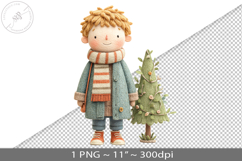 Felted folk art christmas boy PNG graphic Product Image 1