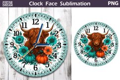 Highland Cow Pumpkin Floral Clock Face | Thanksgiving Clock Product Image 1