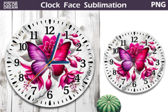 Butterfly Clock Face Sublimation | Butterfly Floral Clock Product Image 1