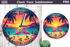 Beach Clock Face Sublimation | Tropical Flamingo Clock Product Image 1