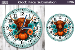 Highland Cow Pumpkin Floral Clock Face | Thanksgiving Clock Product Image 1