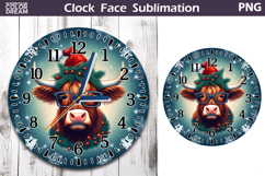 Christmas Highland Cow Clock Face | Cow Clock Design Product Image 1