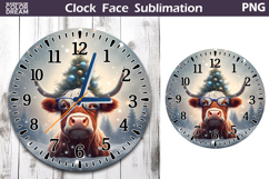 Christmas Highland Cow Clock Face | Cow Clock Design Product Image 1