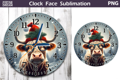 Christmas Highland Cow Clock Face | Cow Clock Design Product Image 1