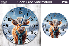 Christmas Highland Cow Clock Face | Cow Clock Design Product Image 1