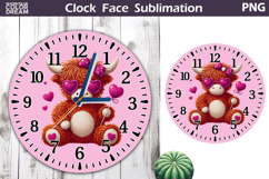 Highland Cow Clock Face Sublimation | Valentine Clock Design Product Image 1