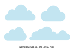Cute cloud clipart set with soft sky clouds