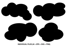 Four black cloud silhouette SVG designs with rounded shapes for nursery wall decals and children's bedroom decorations.