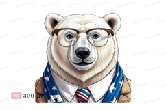 Polar bear wearing glasses and patriotic attire scarf Product Image 1