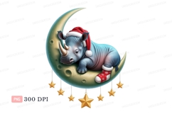 Baby rhino sleeping on crescent moon image Product Image 1