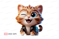 Winking tabby cat wearing leather jacket blue eyes Product Image 1