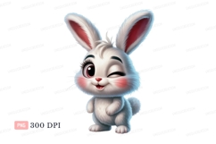 Fluffy white bunny winking rabbit pink Product Image 1