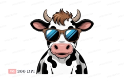 Cool cow wearing sunglasses black white Product Image 1