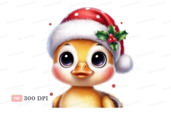 Fluffy chick wearing Christmas hat holly berries Product Image 1