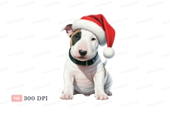 White bull terrier puppy wearing santa hat image Product Image 1