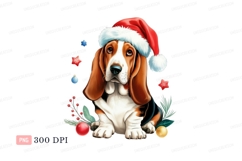 Sad Basset Hound Wearing Santa Hat image Product Image 1