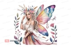 Blonde fairy wearing floral crown and rainbow wings Product Image 1
