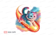 Colorful kitten riding comet space stars Product Image 1