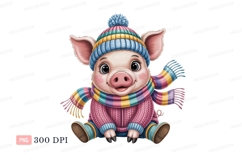 Adorable piglet wearing winter clothes animal cute Product Image 1