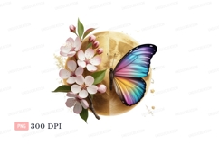 Butterfly on moon with cherry blossoms pink Product Image 1