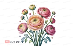 Pink peach ranunculus bouquet green Product Image 1
