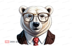 Polar bear wearing glasses and suit white Product Image 1