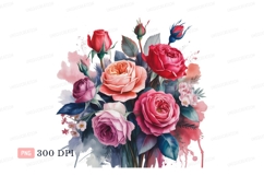 Vibrant Rose Bouquet Watercolor Art roses pink Product Image 1