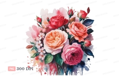 Vibrant rose bouquet watercolor splash roses pink Product Image 1