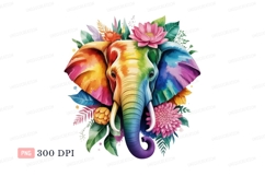 Rainbow elephant surrounded by colorful flowers lotus Product Image 1