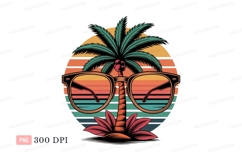 Palm tree wearing sunglasses sunset tropical Product Image 1