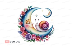 Smiling moon with snail and flowers stars night Product Image 1