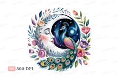 Celestial moon face peacock floral image Product Image 1