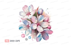 Delicate cherry blossoms watercolor painting pink blue Product Image 1