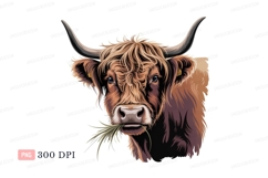 Highland cow eating grass animal mammal Product Image 1