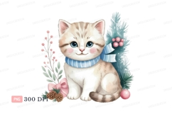 Kitten wearing scarf with festive decorations blue Product Image 1