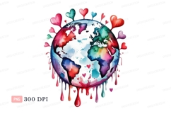 Colorful globe hearts dripping watercolor Product Image 1