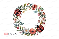 Ladybug floral wreath butterfly poppy Product Image 1