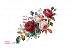 Red pink roses berries leaves Product Image 1