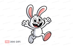 White bunny jumping happy rabbit pink Product Image 1