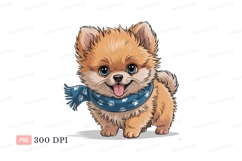 Fluffy Pomeranian puppy wearing blue scarf cute Product Image 1