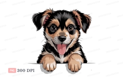 Happy puppy peeking over edge animal canine Product Image 1