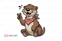 Cheerful otter peace sign bandana animal cartoon Product Image 1