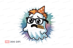 Ghost wearing party hat and glasses white orange Product Image 1
