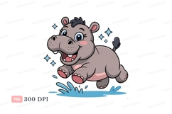 Happy hippopotamus jumping through water cartoon splash Product Image 1