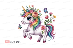 Rainbow mane unicorn with flowers and butterflies roses Product Image 1