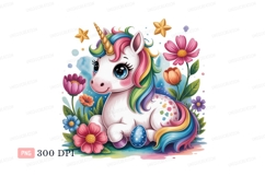 Cute unicorn surrounded by flowers and stars rainbow Product Image 1