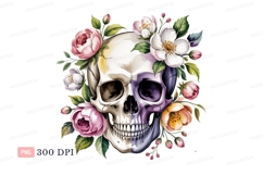 Skull floral watercolor art flowers pink Product Image 1