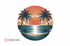 Format: Title: Tropical sunset beach scene with palm trees Product Image 1