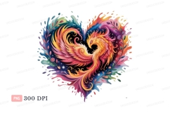 Fiery phoenix heart watercolor fire wings Product Image 1