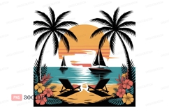 Tropical sunset beach scene with sailboats ocean Product Image 1